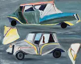 Ken Whisson, Motor Cars and Drivers 1975, 1975, oil on composition board