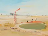 Arthur Boyd, Wimmera Landscape with Birds (1986), 1986, oil on composition board