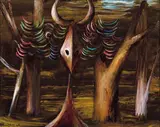 Albert Tucker, Horned Entity 1968, 1968, synthetic polymer paint on composition board