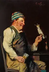 Girolamo P. Nerli, (Man with Beer and Cockatoo) (1889), 1889, oil on board