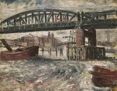William Dobell, Temporary Bridge over Thames (1936), 1936, oil on canvas on board