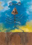 Albert Tucker, Self Portrait 1982, 1982, synthetic polymer paint and metal on card