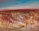 Burke on Camel (1966) by Sidney Nolan, 1966, synthetic polymer paint on composition board, sold May 2023