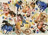 John Perceval, Table: Farmyard Scene 1949, 1949, hand-painted earthenware tiles (12)