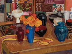 My Studio Table (1998) by Criss Canning, 1998, oil on wood, sold Nov 2022