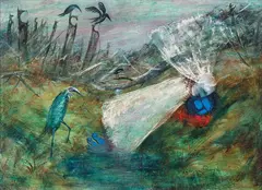 Arthur Boyd, Bride and Bridegroom by a Stream (1960), 1960, oil and tempera on composition board