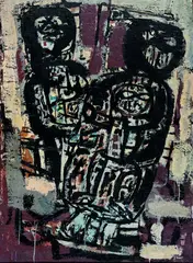 Ian Fairweather, Two Figures, synthetic polymer paint and gouache on cardboard on hardboard
