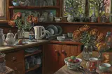 Margaret Olley, Proteas in the Kitchen (2000)