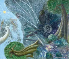 William Robinson, Morning Sun with Flood Gums and Web 1991, 1991, oil in canvas