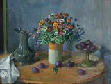 Margaret Olley, Plums and Zinnias (1975)