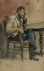 Seated Man 1890 by Julian Ashton, 1890, watercolour over pencil on paper on card, sold Aug 2022