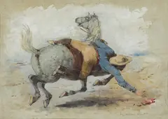 William Strutt, Aboriginal Stockman Skylarking (1850-1862), 1850-1862, oil on paper