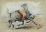 William Strutt, Aboriginal Stockman Skylarking (1850-1862), 1850-1862, oil on paper