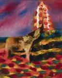 Elephant and Tree (1963) by Sidney Nolan, 1963, synthetic polymer paint on composition board, offered Aug 2022