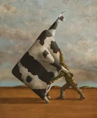 John Kelly, Man Lifting Cow (1) 1994, 1994, oil on canvas