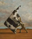 John Kelly, Man Lifting Cow (1) 1994, 1994, oil on canvas