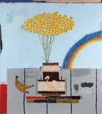 Rimbaud (Rainbow Flower) 2019 by Jordy Kerwick, 2019, oil, synthetic polymer paint, spray paint, oil pastel and graphite on canvas, sold Aug 2022
