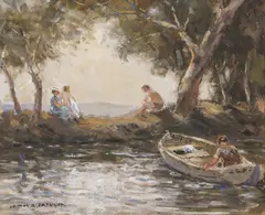 Sunday Afternoon at Dungowan by James Ranalph Jackson, oil on composition board, sold Apr 2022