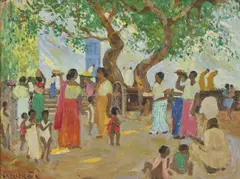 The Market Place by Ethel Carrick, oil on canvas, sold Apr 2022