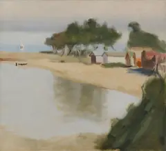 Clarice Beckett, The Boat Sheds, oil on canvas on board