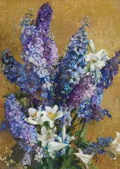 Hans Heysen, Delphiniums 1938, 1938, oil on canvas