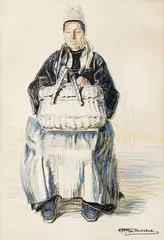 Hilda Rix Nicholas, Woman with Basket (1925-1926), 1925-1926, charcoal and pastel on paper