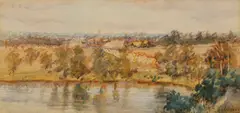Looking Towards Richmond from Kensington Road, South Yarra by Frederick McCubbin, watercolour on paper, sold Nov 2021
