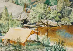Freda Robertshaw, Bushwalker's Camp (1945), 1945, oil on canvas on wood