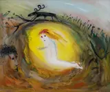 Susannah in a Cave of Gold watched by the Elders (1965) by Arthur Boyd, 1965, oil on Perspex, sold Apr 2021