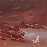 Burke and Camel (1966) by Sidney Nolan, 1966, oil on composition board, sold Apr 2021