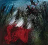 Red Nebuchadnezzar on Fire Fallen in a Forest with Black Birds (1968) by Arthur Boyd, 1968, oil on canvas, sold Apr 2021