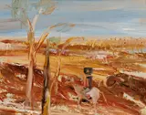 Ned Kelly at Stringy Bark Creek (1966) by Sidney Nolan, 1966, oil on canvas, sold Apr 2021