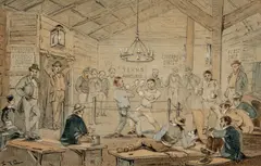 S. T. Gill, McLaren's Boxing Saloon, Ballarat, in 1854, 1854, watercolour, pen and ink on paper