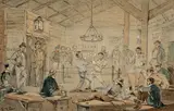 S. T. Gill, McLaren's Boxing Saloon, Ballarat, in 1854, 1854, watercolour, pen and ink on paper