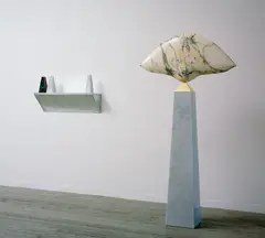Work 1 (Sun) (1990) by Akio Makigawa, 1990, Paonazzo marble, Marquino marble, Carrara white marble, galvanised steel and gold leaf, sold Apr 2021