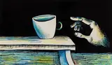 Charles Blackman, Hand, Cup and Table (Alice in Wonderland) 1957, 1957, ink and pastel on paper