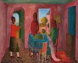 Justin O'Brien, Women in Room with Bird (1948-1949), 1948-1949, oil on canvas