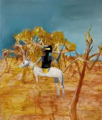 Sidney Nolan, Ned Kelly: In the Bush 1955, 1955, enamel paint on composition board