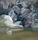 Rocks in Budgong Creek, New South Wales (1979) by Arthur Boyd, 1979, oil on canvas, sold Nov 2020