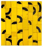 Banana Yellow 1998 by Rosalie Gascoigne, 1998, sawn plywood retroreflective road signs on plywood backing, sold Nov 2020