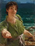 Una Carita (1883) by O.m. R.a. Sir Lawrence Alma-Tadema, 1883, oil on board, sold Nov 2020