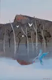 Shoalhaven River with Flying Bird and Cockatoos (circa 1979-1980) by Arthur Boyd, 1979-1980, oil on board, sold Sep 2020