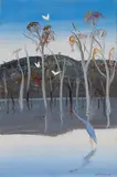 Shoalhaven River with Wading Bird and Cockatoos (circa 1979-1980) by Arthur Boyd, 1979-1980, oil on board, sold Sep 2020