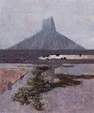 Lawrence Daws, Glass House Mountains and Waterlily Pond (1992), 1992, oil on canvas