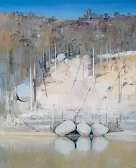 Arthur Boyd, Shoalhaven River Bank (3 Rocks) (1983), 1983, oil on canvas