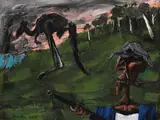 Albert Tucker, Kangaroo Shooter 1968, 1968, synthetic polymer paint on composition board