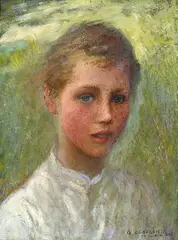 Sir George Clausen, R.a., R.w.s., R.i., A Village Boy 1899, 1899, oil on canvas