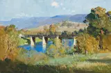 Bridge in New Norfolk, Tasmania 1938 by Arthur Streeton, 1938, oil on canvas, sold Jun 2020