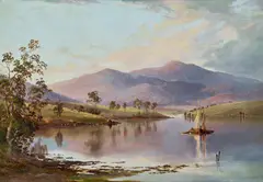 On the Derwent above Risdon Ferry, Tasmania 1880 by William Piguenit, 1880, oil on academy board, sold Nov 2019