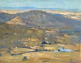 View from Mt. Toorong (Study for Australia Felix) (1907) by Arthur Streeton, 1907, oil on wood panel, sold Nov 2019